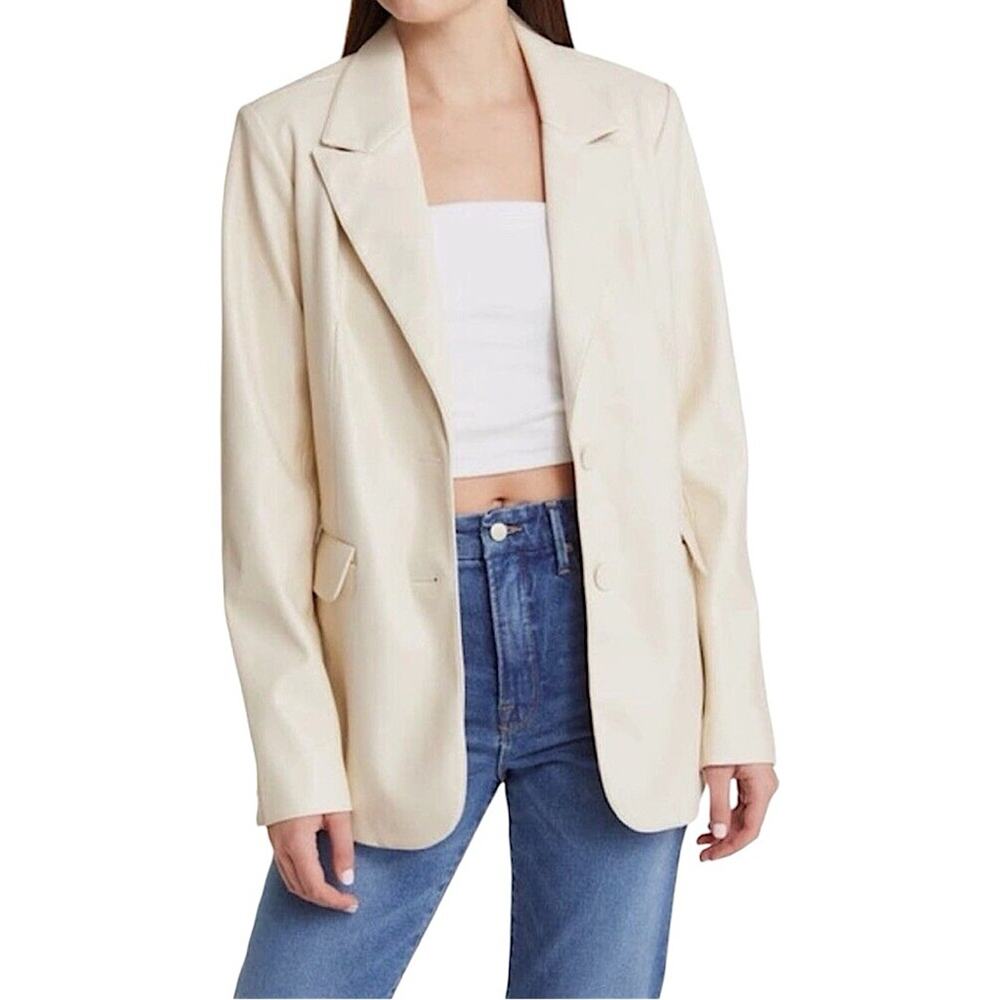 NWT Good American Better Than Leather Faux Leather Blazer in Bone Size 1 Small